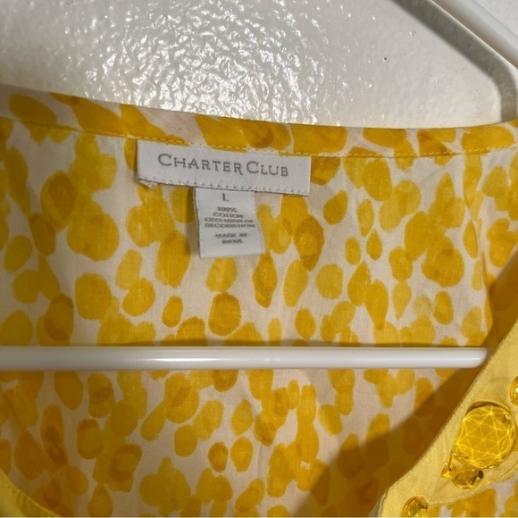 Charter Club Split Neck Tunic Top Yellow White Beaded - Picture 11 of 11